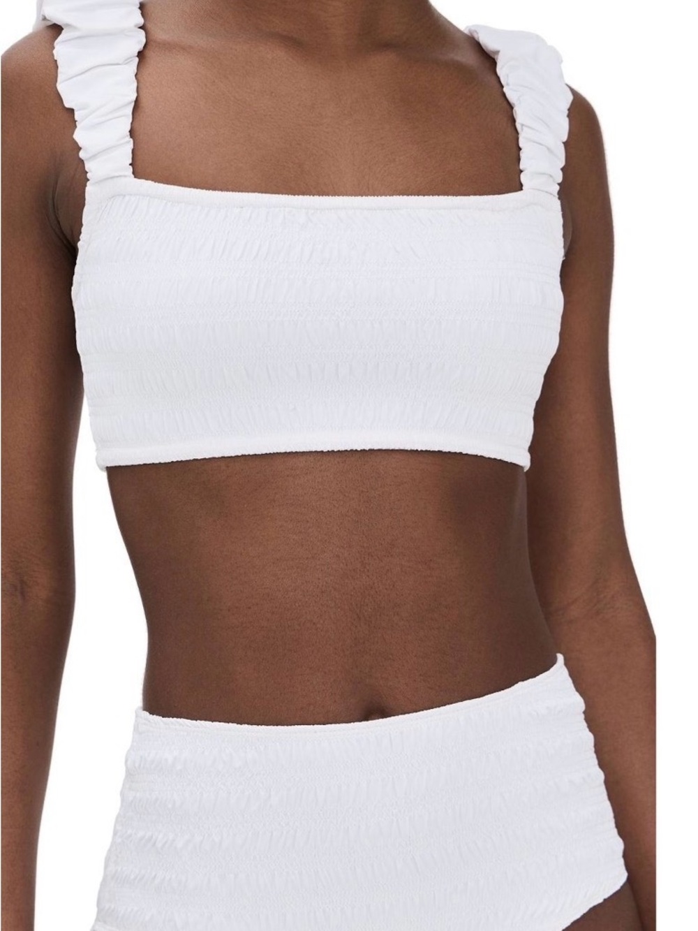 Sea White Smocked Ruffle Strap Bikini set